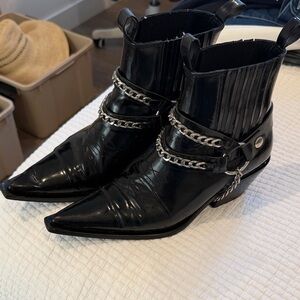 Anine Bing Black Ankle Boots with Gold Chain Detail